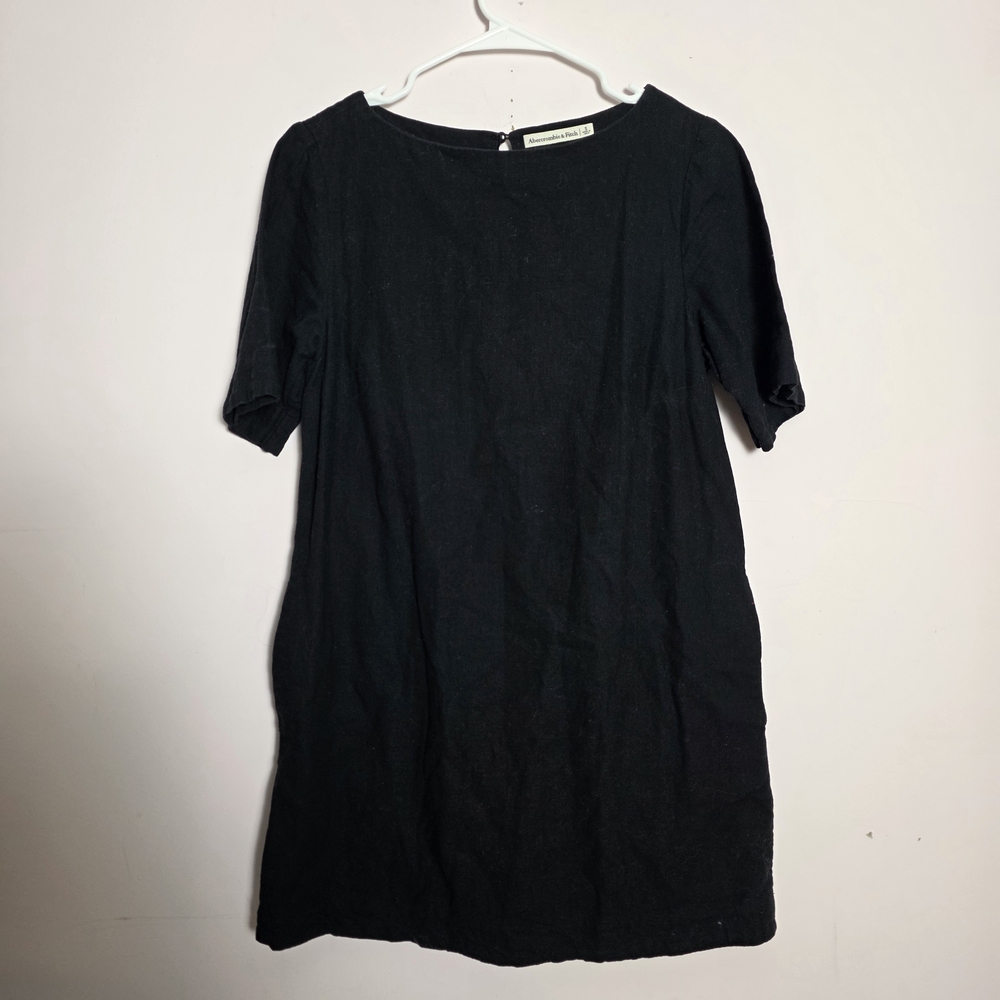 Abercrombie & Fitch Black Linen Blend Shift Dress Small Minimalist Cottagecore